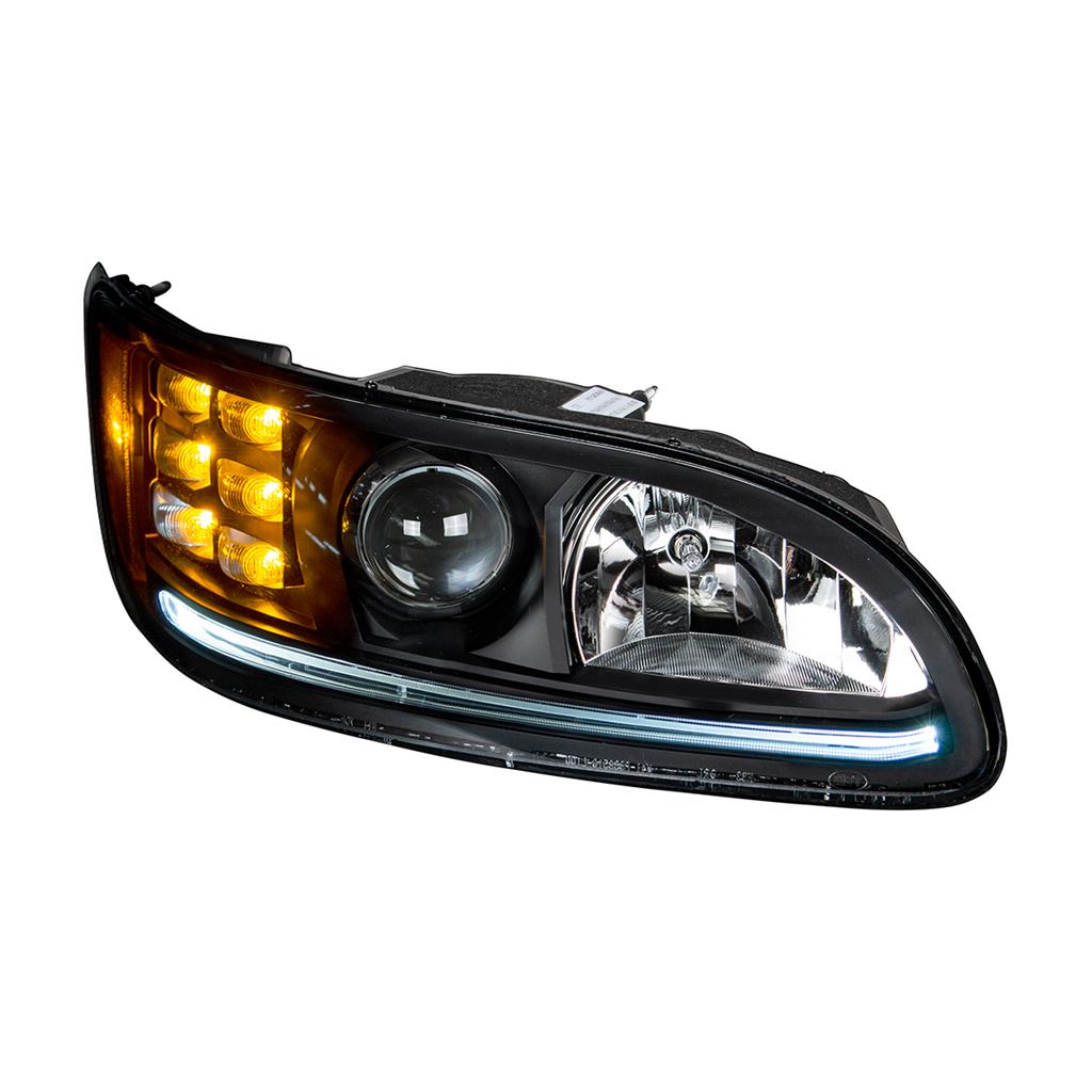 PETERBILT 386/384/387 PROJECTION HEADLIGHT W/ LED POSITION LIGHT & LED TURN SIGNAL 2008 & UP (BLACK HOUSING) - RIGHT SIDE