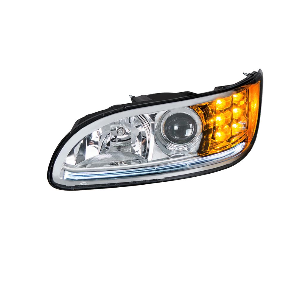 PETERBILT 386/384/387 PROJECTION HEADLIGHT W/ LED POSITION LIGHT & LED TURN SIGNAL 2008 & UP (CHROME HOUSING) - LEFT SIDE