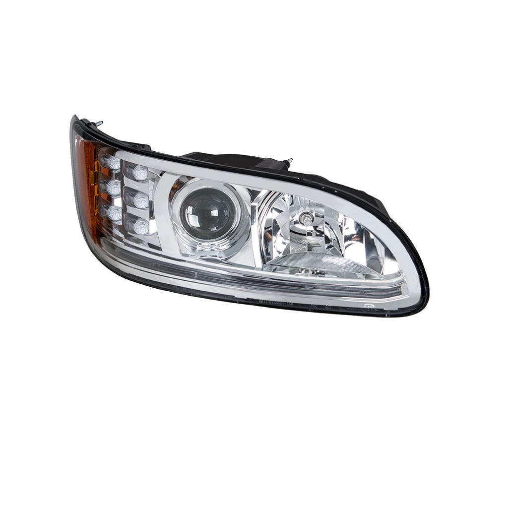 PETERBILT 386/384/387 PROJECTION HEADLIGHT W/ LED POSITION LIGHT & LED TURN SIGNAL 2008 & UP (CHROME HOUSING) - RIGHT SIDE