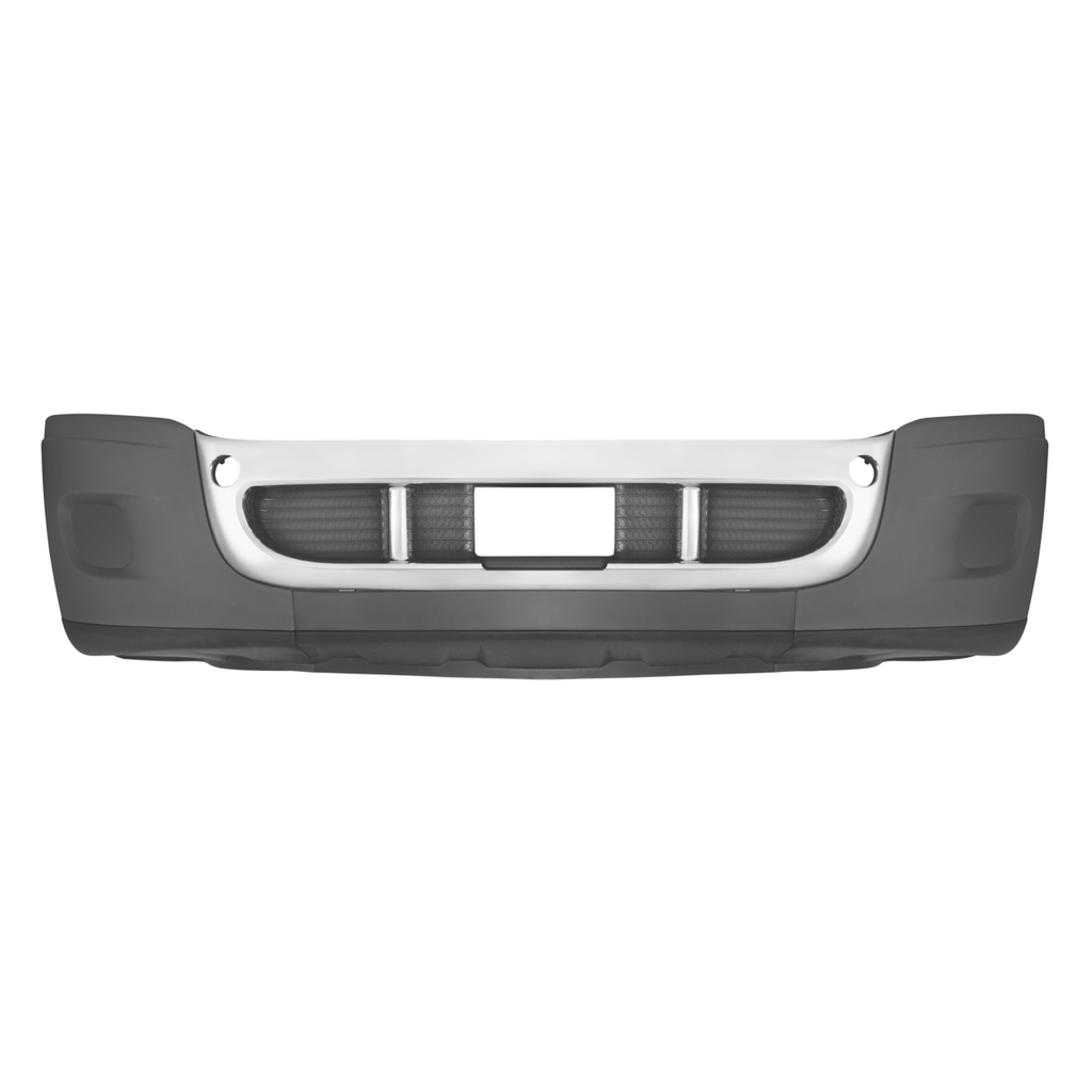 CASCADIA 2008-2017 COMPLETE PLASTIC BUMPER WITH NO FOG LIGHT HOLES WITH CHROME OVERLAY