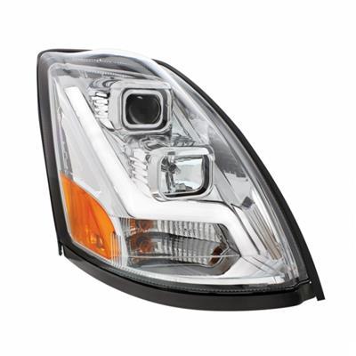 Volvo VNL 2004-2017 "CHROME" PROJECTION HEADLIGHT W/ LED POSITION LIGHT BAR - RIGHT SIDE