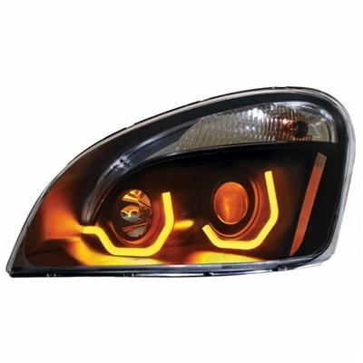 [FRE3544] FREIGHTLINER P3 CASCADIA PROJECTION HEADLIGHT (AMBER U-BAR) - LH (BLACK HOUSING)